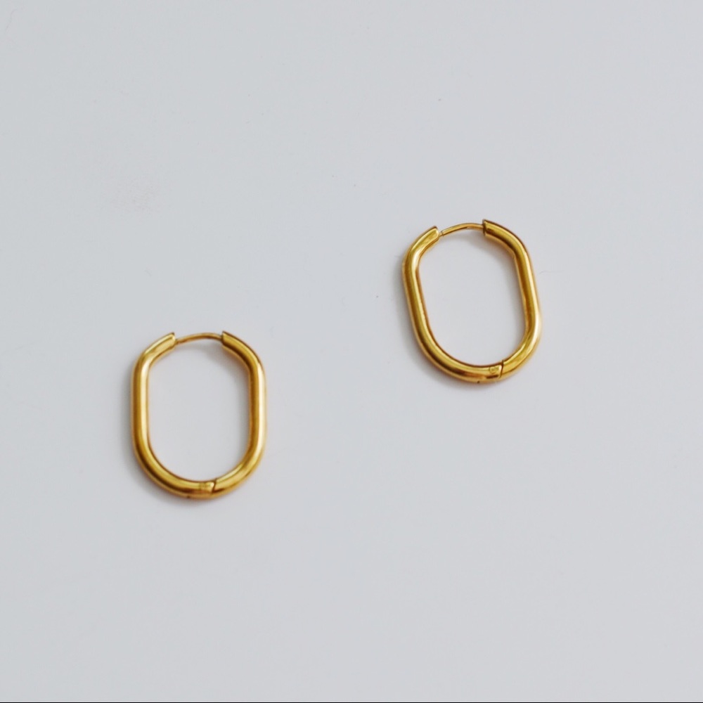 Gold Plated French Minimalist Oval Hoop Earrings
